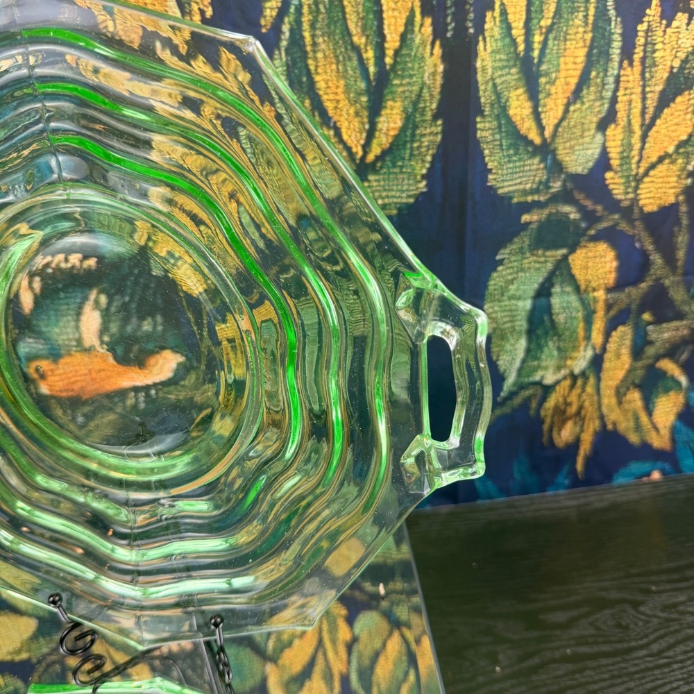 Jenkins Ocean Wave Green Uranium Glass Serving Tray Octagonal Handled 11.5" - Picture 3 of 6